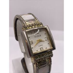 Studio Time Womens Silver Tone Gold Tone Bangle Cuff Watch New Battery